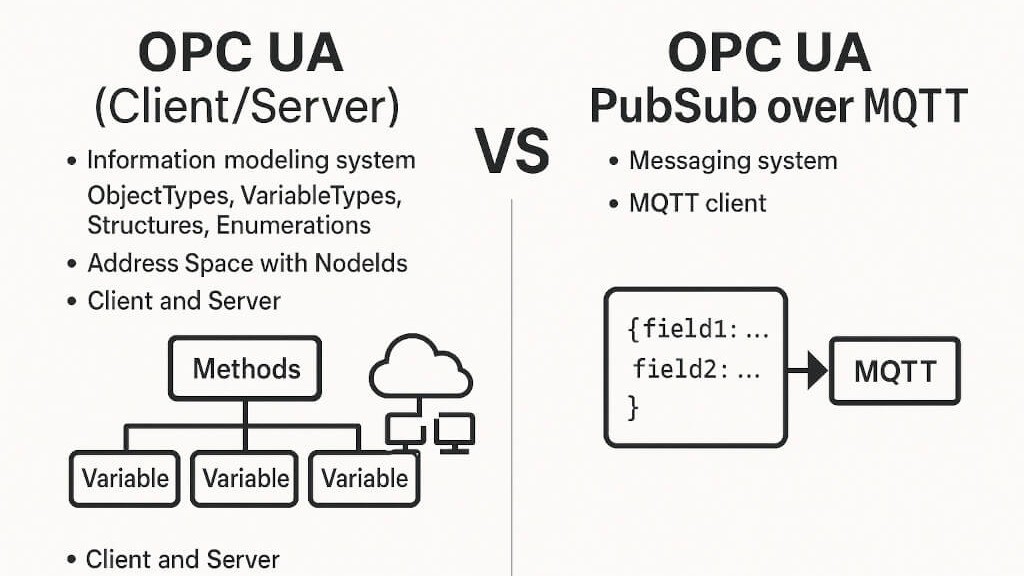 OPC UA Client/Server compared with OPC UA PubSub over MQTT