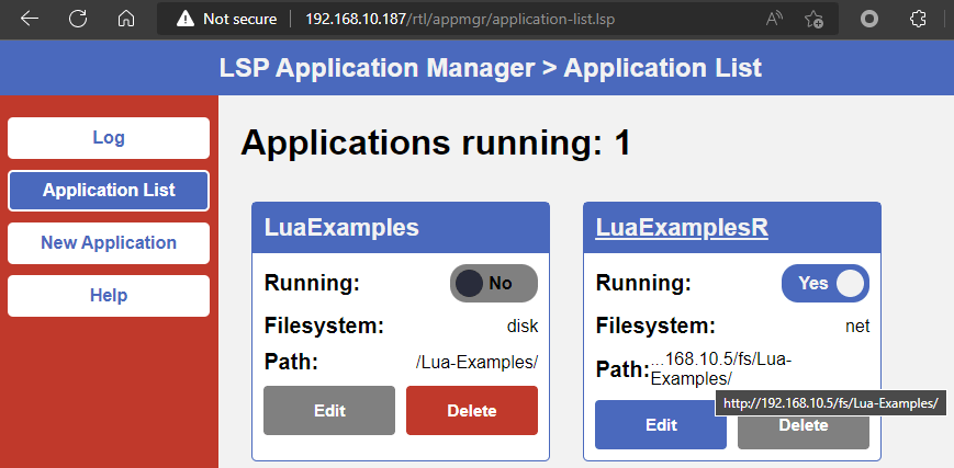 LSP Application Manager with two applications