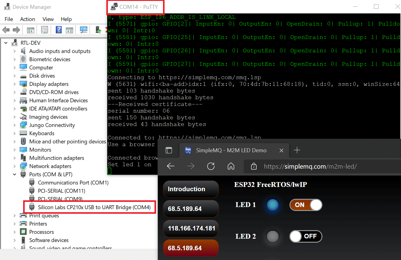 Putty connected to ESP32